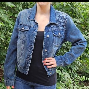 Amethyst Denim Jacket with Floral Embroidery